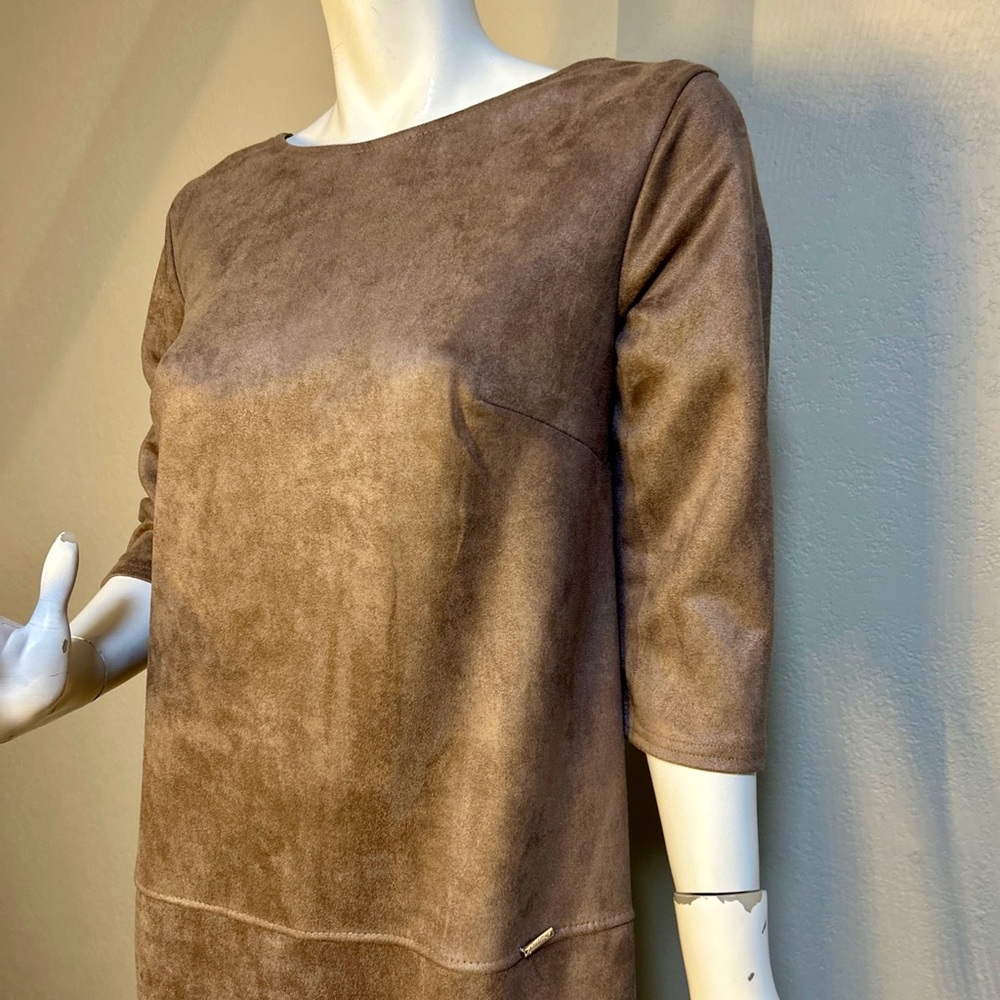 Taupe Faux Suede Boat Neck 3/4 Sleeve Shift Dress size S-M